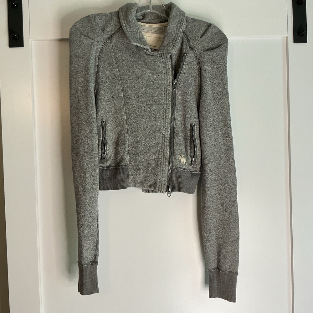 Y2K Abercrombie & Fitch‎ Jacket Sz Medium Moto Asymmetrical Zip Cropped Moose AF